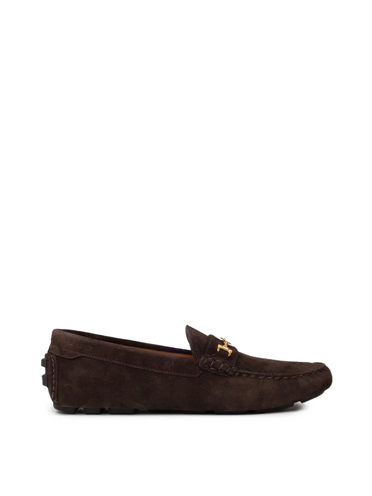 Bally Brown Suede Loafers with Gold Logo