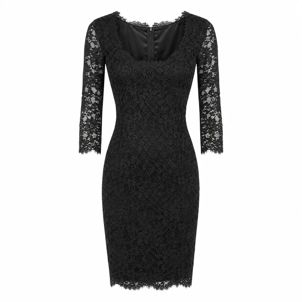 Dolce & Gabbana Dress Lace Sleeve Long Black
