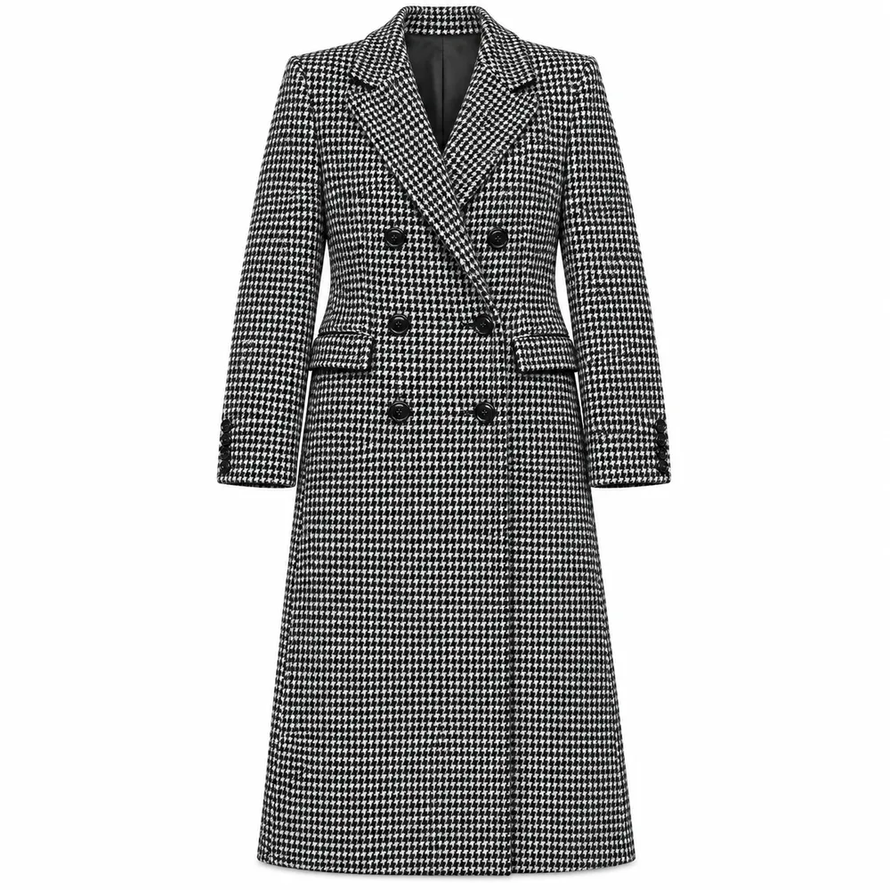 Dolce & Gabbana Coat Double-Breasted pied-de-poule Black