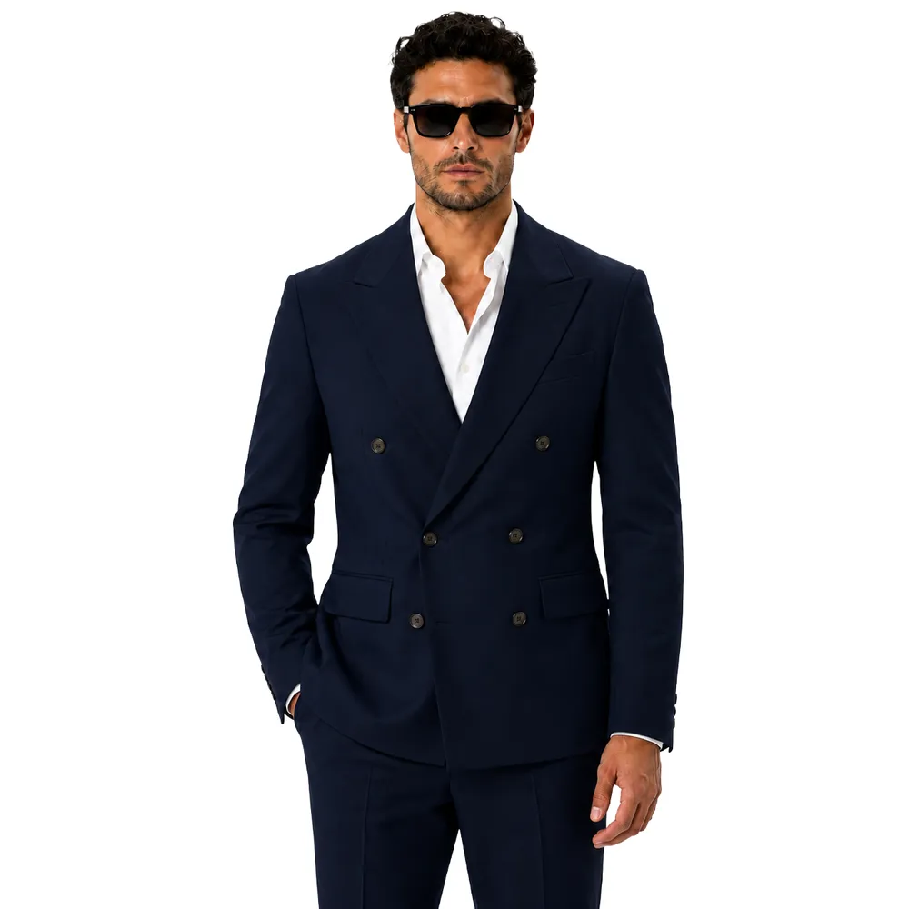 Dolce & Gabbana Jacket Double-Breasted Blend Wool Blue