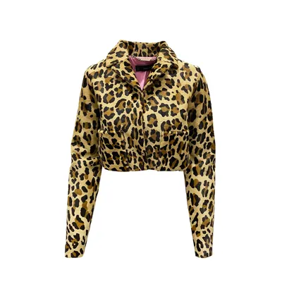 Dsquared2 ブラウンのジャケット Leopard Calf Hair Cropped Jacket