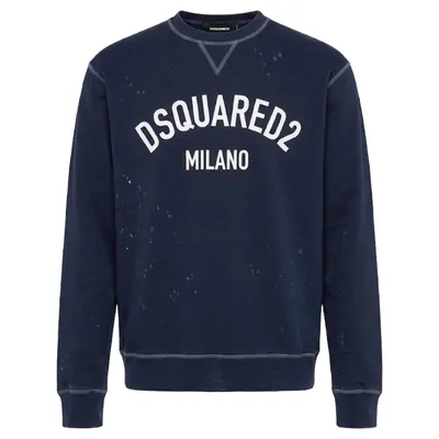 Dsquared2 ブルーのスウェット Sweatshirt Crew Neck Distressed Blue