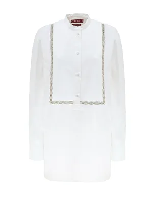 Gucci ホワイトのシャツ White Cotton Poplin Blouse with Crystal Decorations