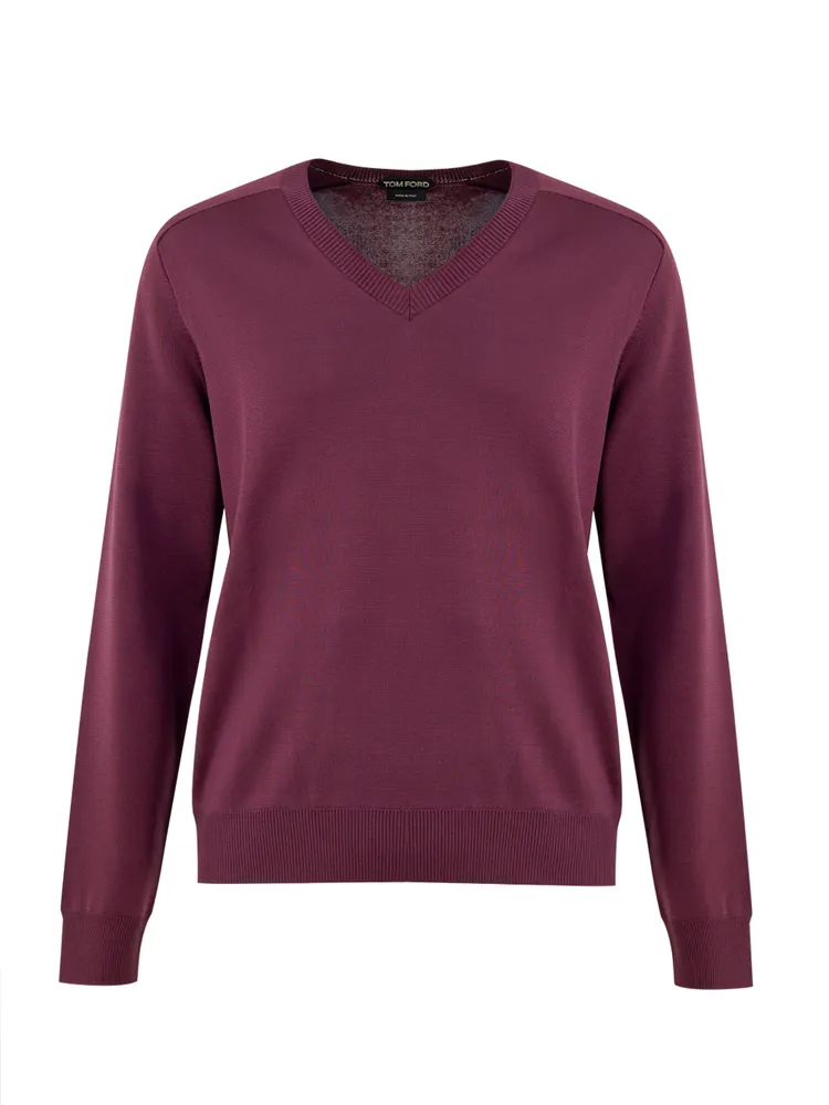 Tom Ford Purple Silk V-Neck Sweater
